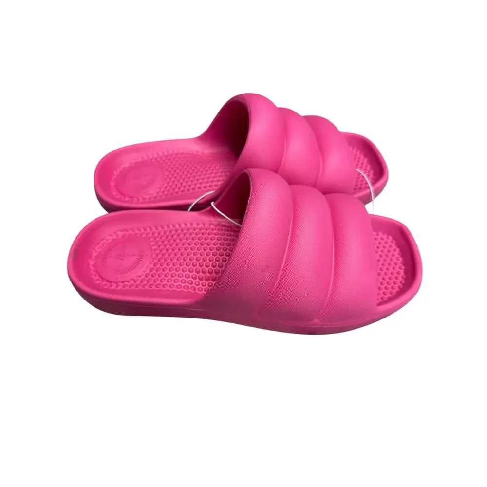 Totes Puffy Platform Slide Sandals Women 6 Magenta Pink Waterproof Pool Beach